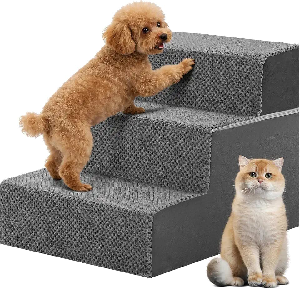 DUMOS Dog Stairs for Small and Medium Dogs, 3-Step Pet Steps, Grey