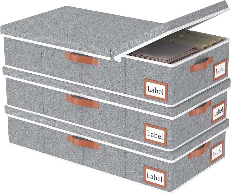 Yawinhe 3 Stück Unterbettkommode mit Deckel,48L Aufbewahrungsbox,Grau