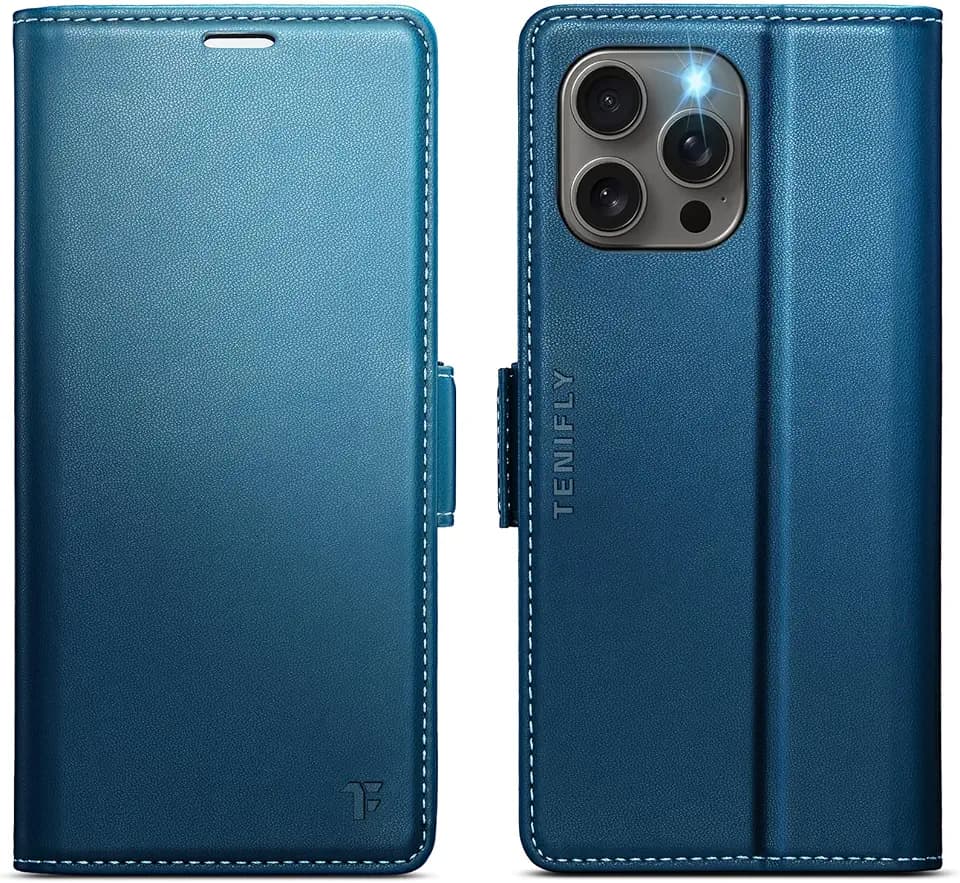 for iPhone 15 Pro Case Wallet with Card Holder, Blue