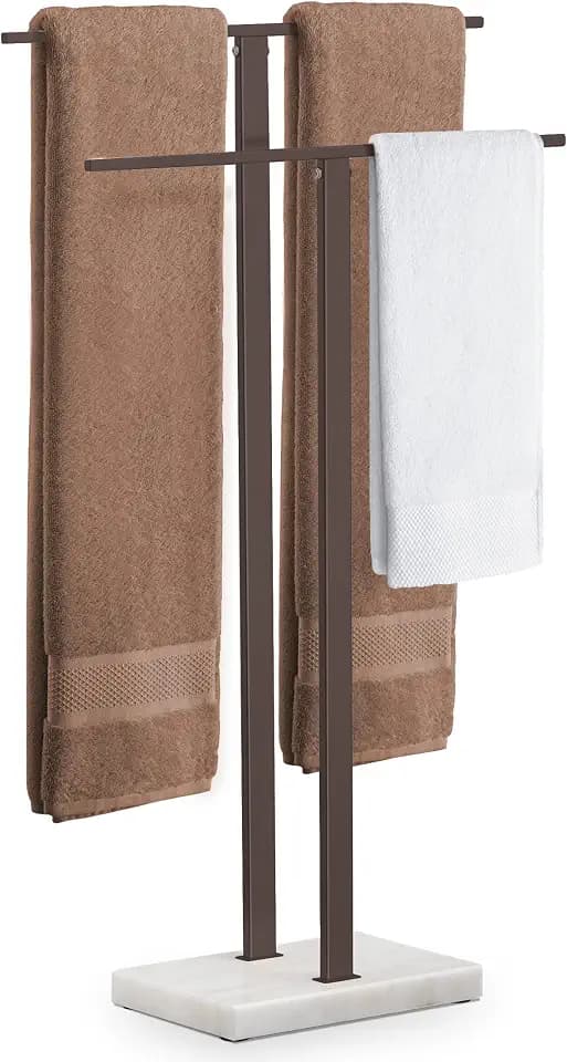 KES Bronze Standing Towel Rack with Weighted Marble Base, Towel Rack Stand