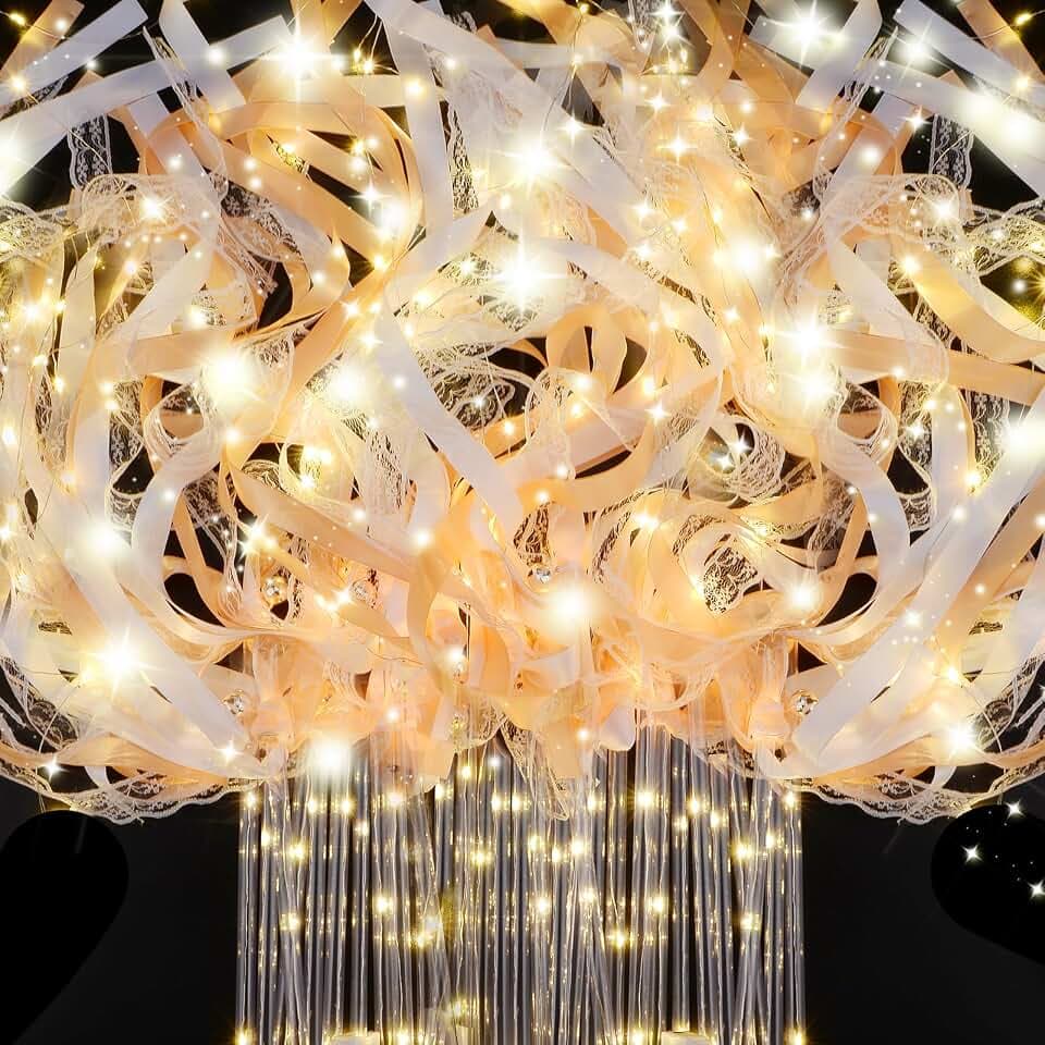 HONLYNE 58 PCS Wedding Wands with Lights,Fairy Wands, LED Silk Fairy Wand with Bells for Wedding Send Off, New Year, Raves, Concert, Birthday
