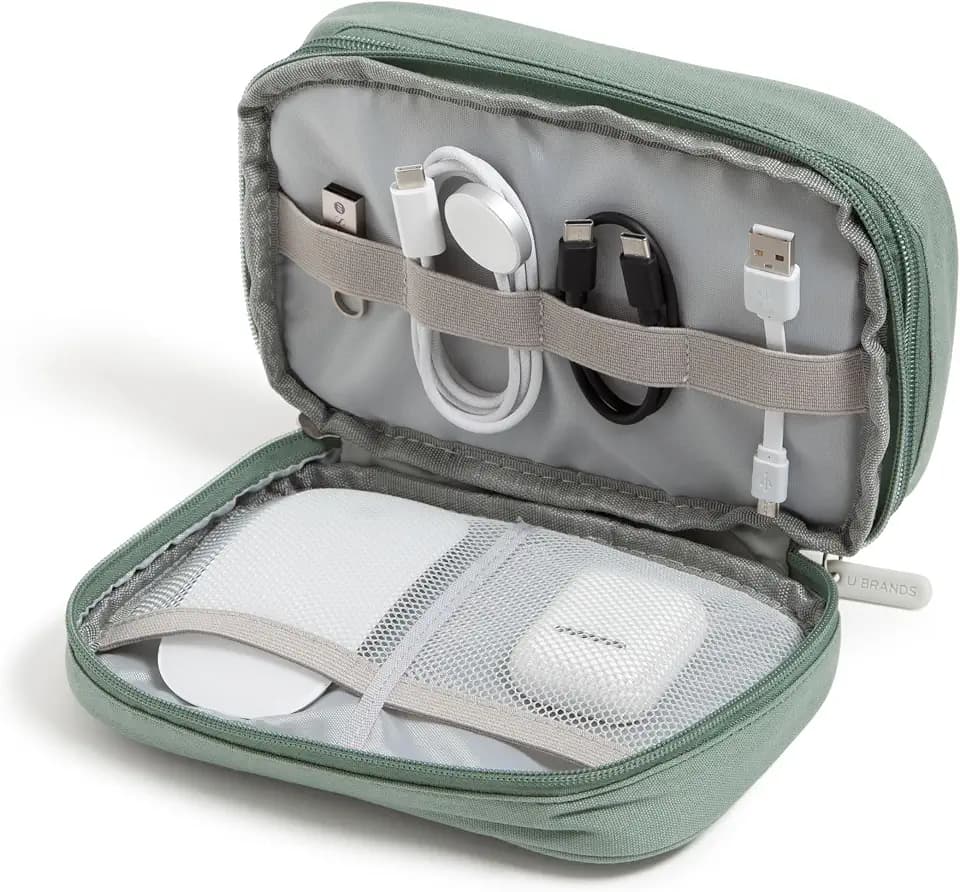 U Brands Electronics Organizer Travel Case, Cord Storage, 7.8" x 5", Green