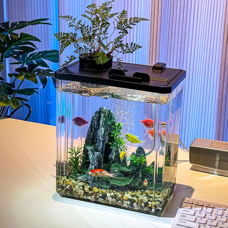 Garvee 2.5G Small Fish Tank Kit,7Pcs Plastic Fish Tank for Goldfish, Shrimp