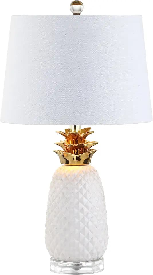 JONATHAN Y Pineapple Ceramic Table Lamp Bedside Nightstand 23", White/Gold