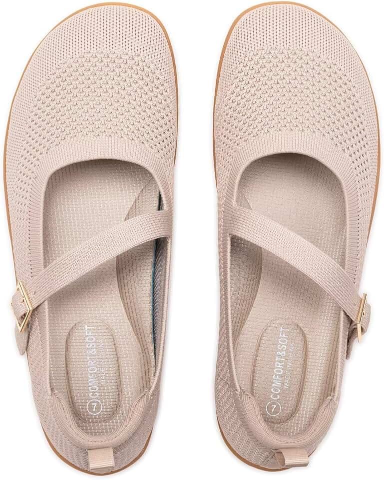 Frank Mully Damen-Ballerinas in Übergröße, Mary-Jane-Ballerinas, Bequeme Strickschuhe mit breiter Zehenbox und verstellbaren Riemen