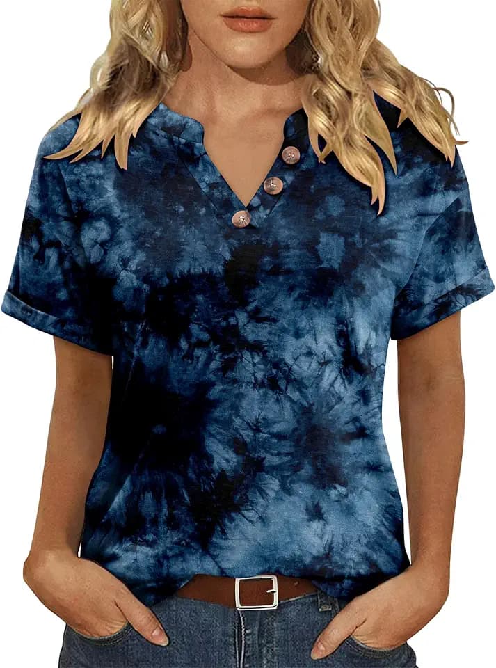 BETTE BOUTIK Womens Summer Shirts Short Sleeve V Neck Tunic Tops Casual Fashion Blouses