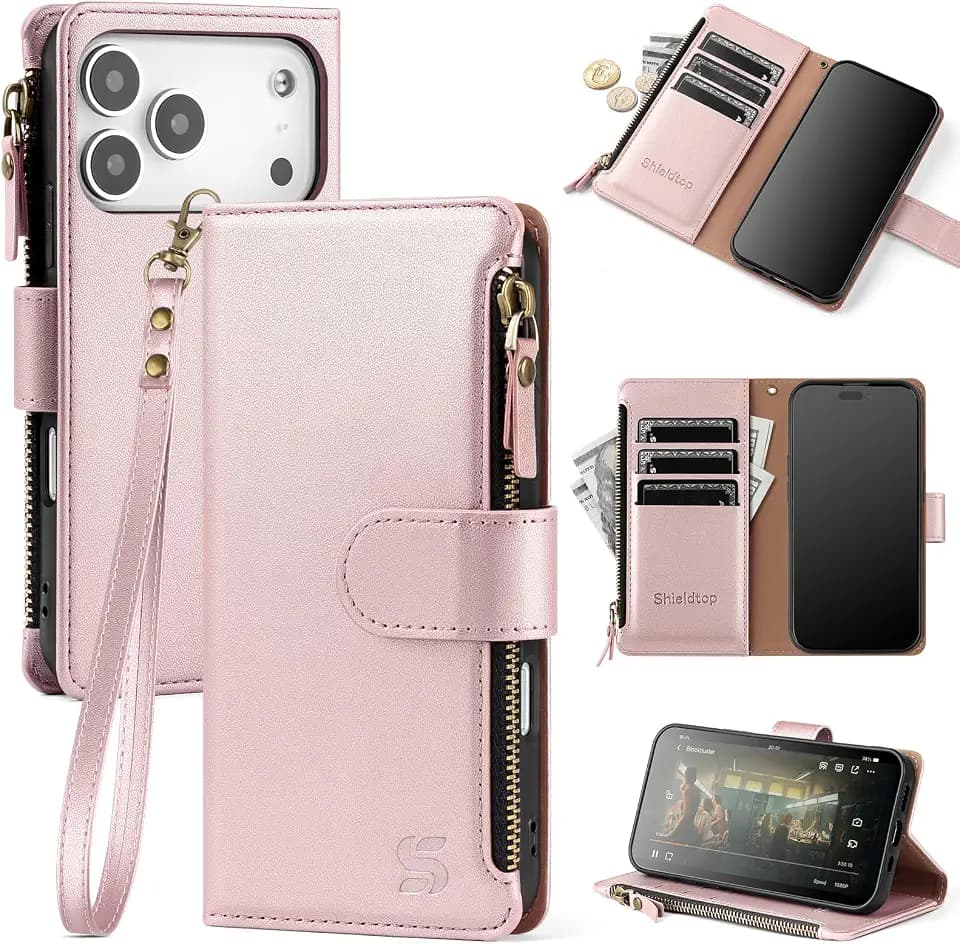 Shieldtop for iPhone 18 Pro / 17 Pro Phone Wallet Case,Rose Gold