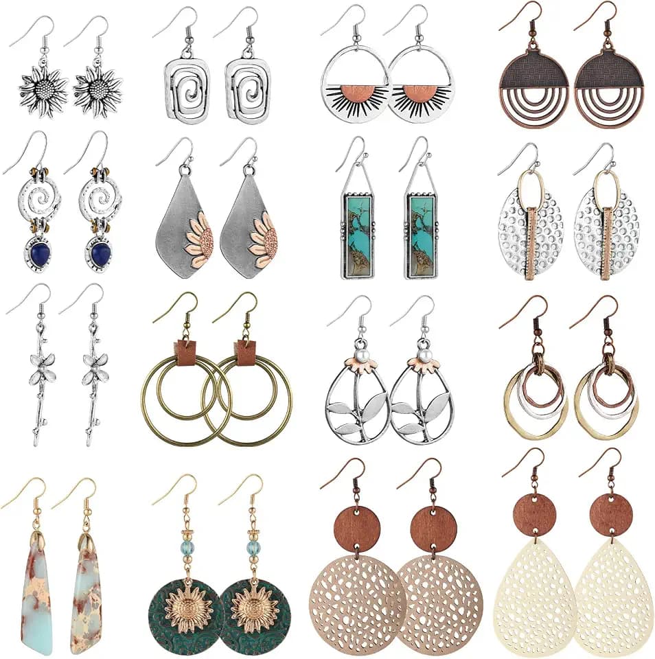 16 Pairs Earrings for Women Trendy, Funtopia Boho Dangle Earrings for Women