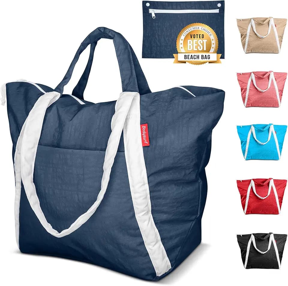 Bodysurf Beach Bag Waterproof Sandproof, Foldable Packable Travel Zip Tote