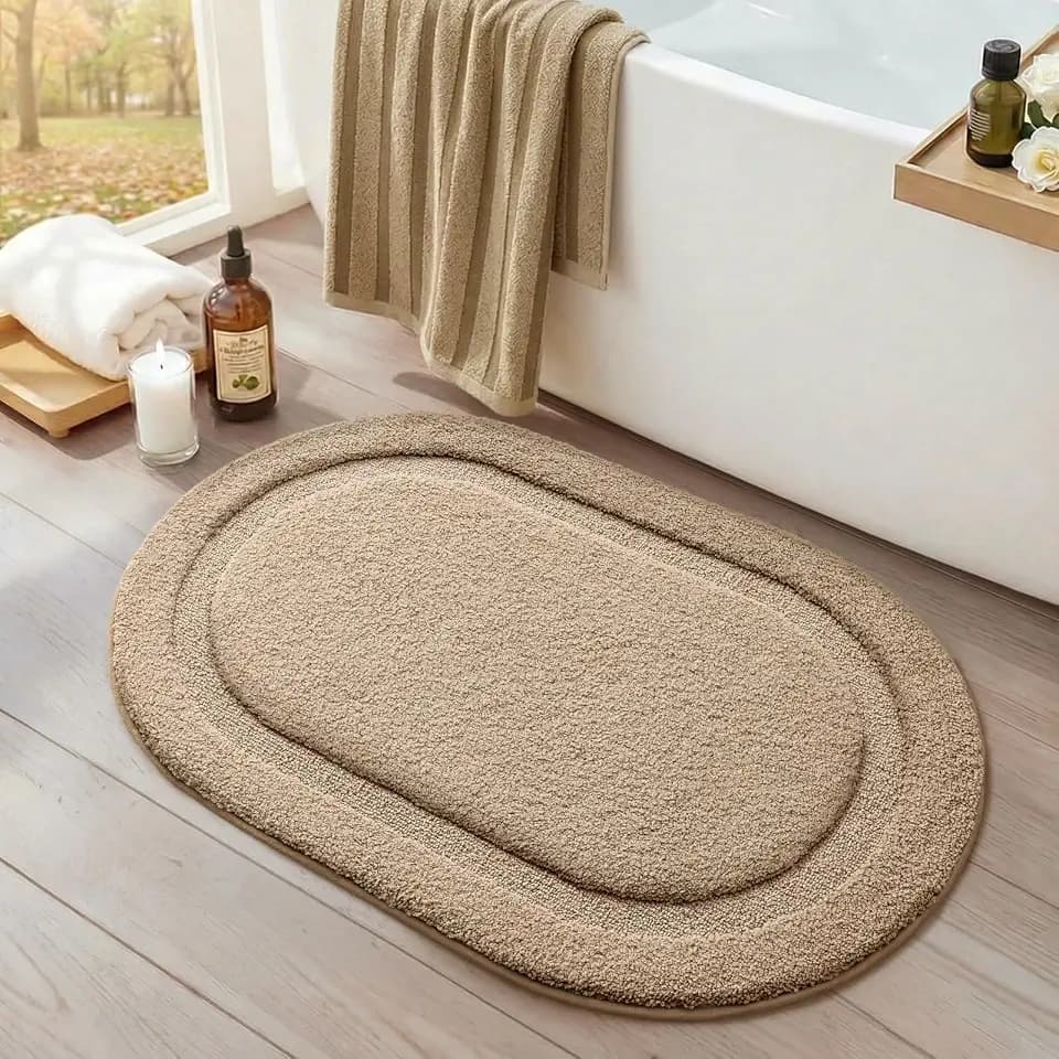Color&Geometry Oval Beige Bathroom Rugs 42x24, Extra Soft Absorbent Microfiber Bath Rugs, Non-Slip Bathroom mat, Washable Plush Bath Mats for Bathroom, Shower, Bathtub, Laundry, Beige
