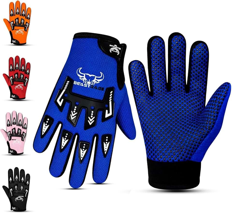 BEAST RAGE Kinder-Fahrradhandschuhe – Motocross- und BMX-Fahrradhandschuhe für Jungen und Mädchen, Rutschfester Griff, atmungsaktive, leichte Dirtbike- und Motorradhandschuhe für Kinder