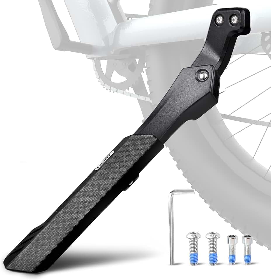 RBRL E-Bike Fahrradständer (Hinterrad) – Mit 2 Löchern 18 mm, Höhenverstellbar 26-32 cm, 85 kg Tragkraft, Extra Stabiler Aluminium Seitenständer für 26–29 Zoll