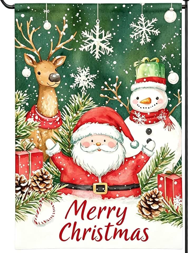Christmas Santa Garden Flag 12x18 Inch Reindeer Snowman Winter Yard Flag