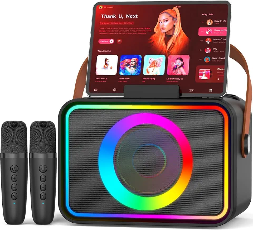 [2026] Karaoke Maschine 2 Mikrofonen: Karaoke Anlage mit 2 Karaoke Mikrofonen - Tragbare Bluetooth Karaoke Box Lautsprecher für Erwachsene Kinder Geschenk für Geburtstag PA Subwoofer Lautsprecher