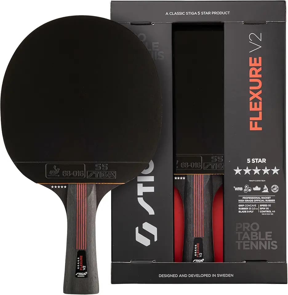 STIGA Flexure V2 Tischtennisschläger – 5 Sterne Tischtennisholz, ITTF-zugelassener STAR5-Belag, ergonomischer Griff – für Offensive Spieler