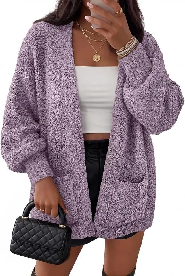 MEROKEETY Women's Fuzzy Popcorn Oversized Sherpa Chenille Cardigan Sweaters