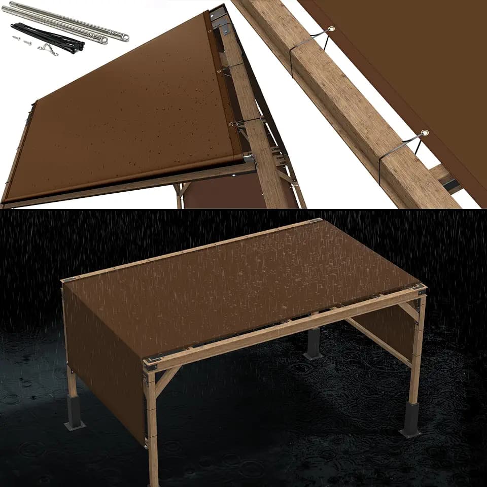 Royal Shade 12' x 16' Waterproof Brown Pergola Sun Shade Canopy Replacement Cover, UPF50 Commercial Grade 260 GSM Cloth for Outdoor Patio, Include Stainless Steel Weighted Rods (We Make Custom Size)