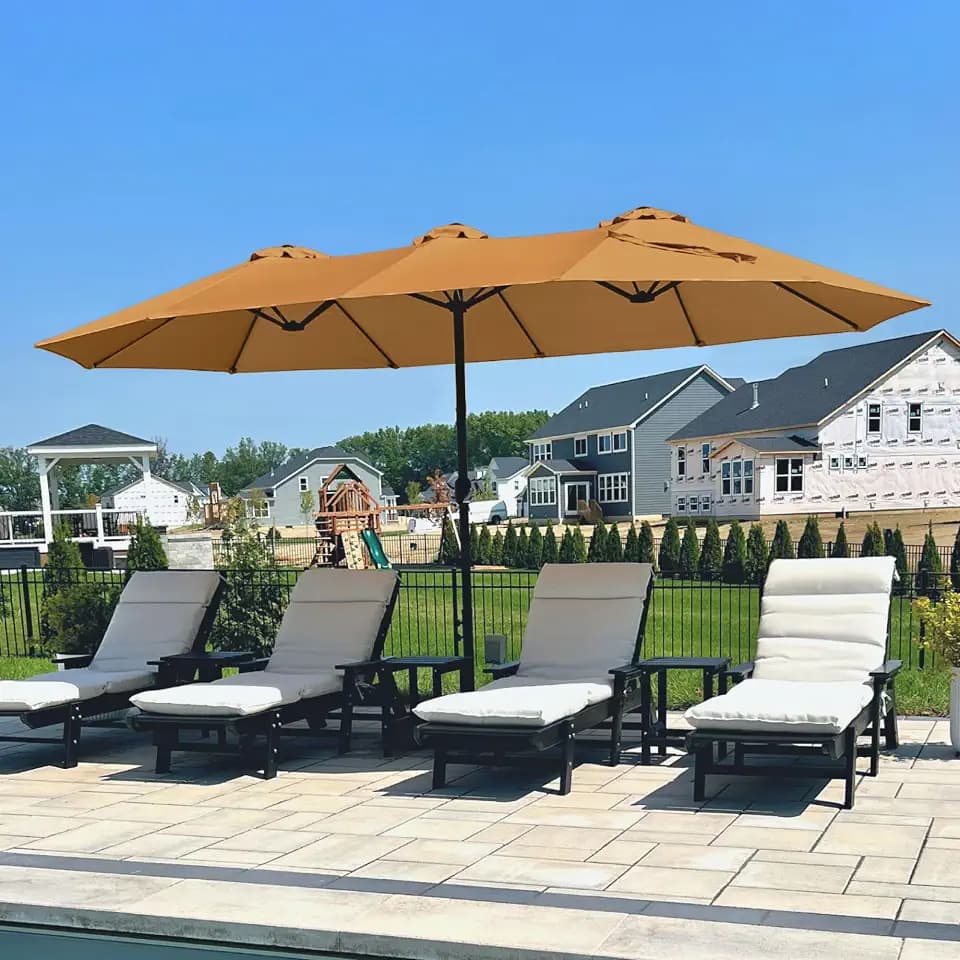 PHI VILLA 15ft Large Outdoor Patio Umbrella with Base Included, Tawny