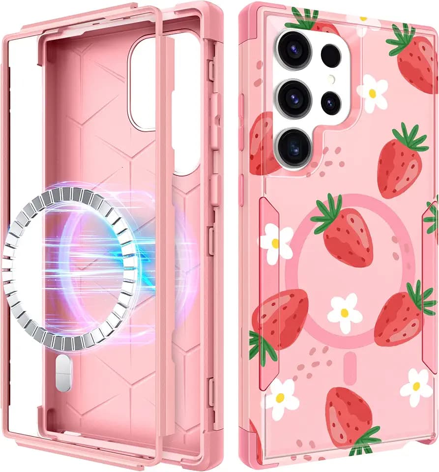 for Galaxy S25 Ultra Case Compatible with MagSafe, Strawberry