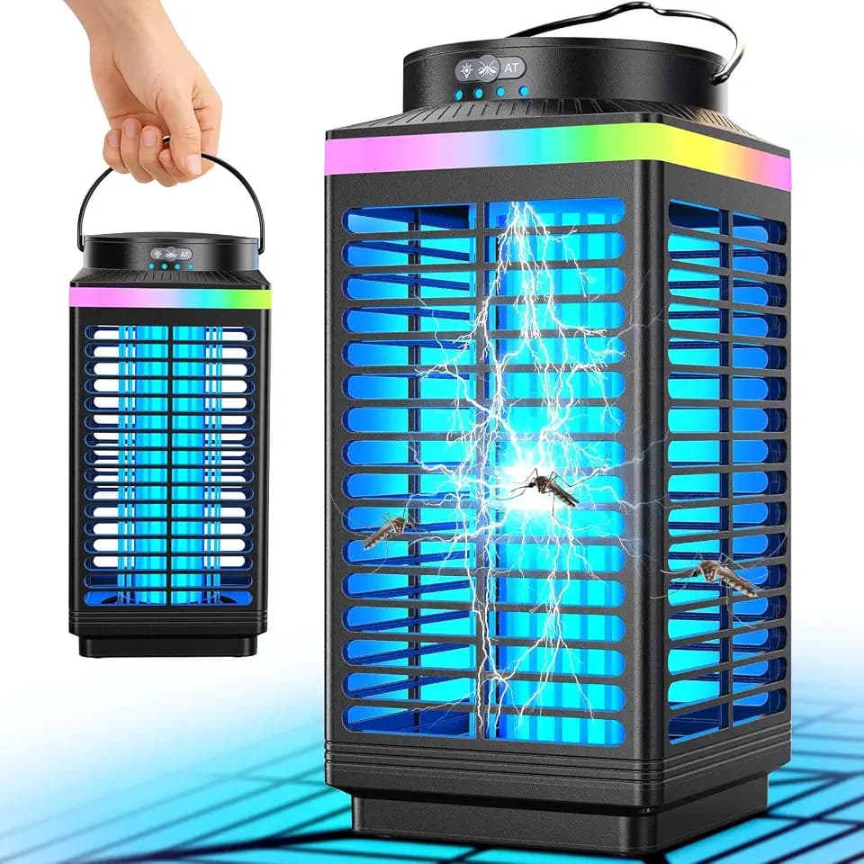 Bug Zapper Outdoor, 4-in-1 4200V Electric Mosquito Zapper, Rechargeable Bug Zapper Cordless Fly Zapper with LED Night Light, Waterproof IP68, Portable & Wireless Insect Zapper for Patio