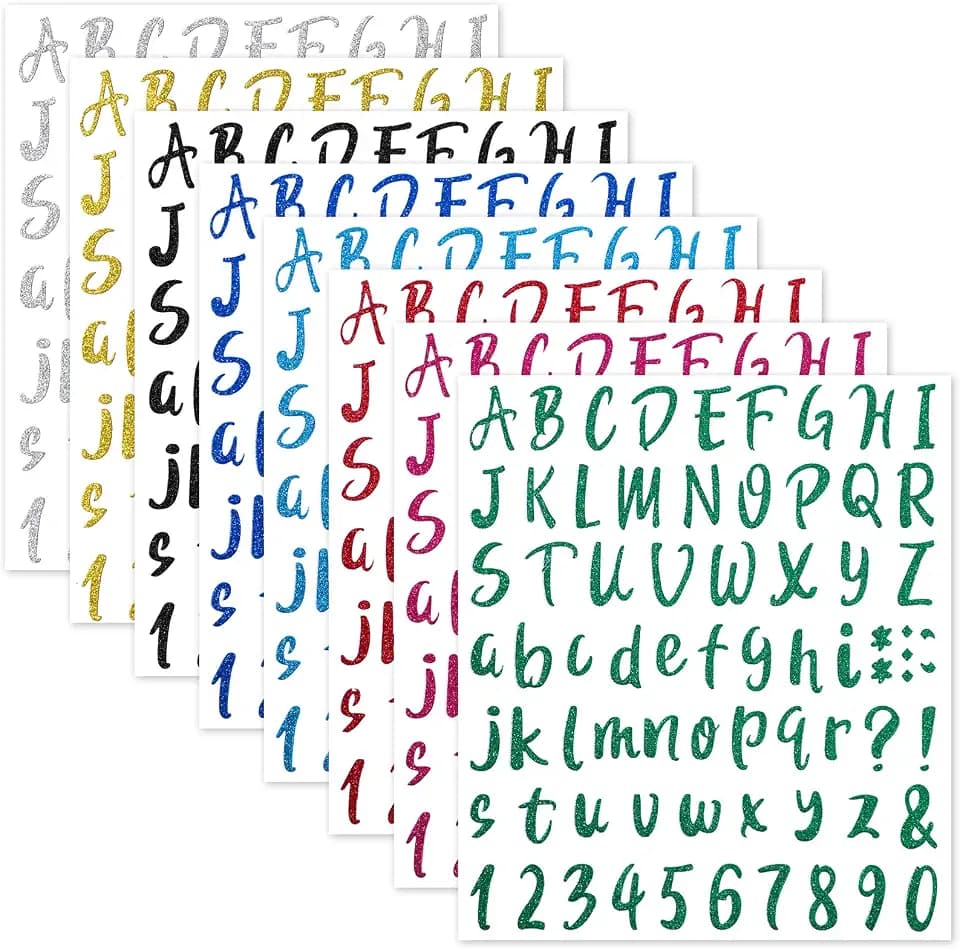 Outus 576 Stück, 8 Bögen aus Vinyl, selbstklebend, Alphabet-Nummernaufkleber, Hut, Skala für Adressschild (gemischte Farben, 1 Zoll)