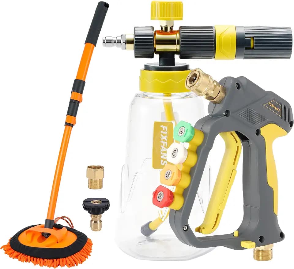 FIXFANS Pressure Washer Foam Cannon Gun, Car Wash Brush with Long Handle