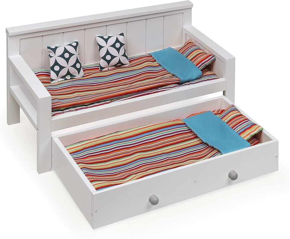 Badger Basket Doll Sofa Daybed with Trundle & Bedding - White/Pink