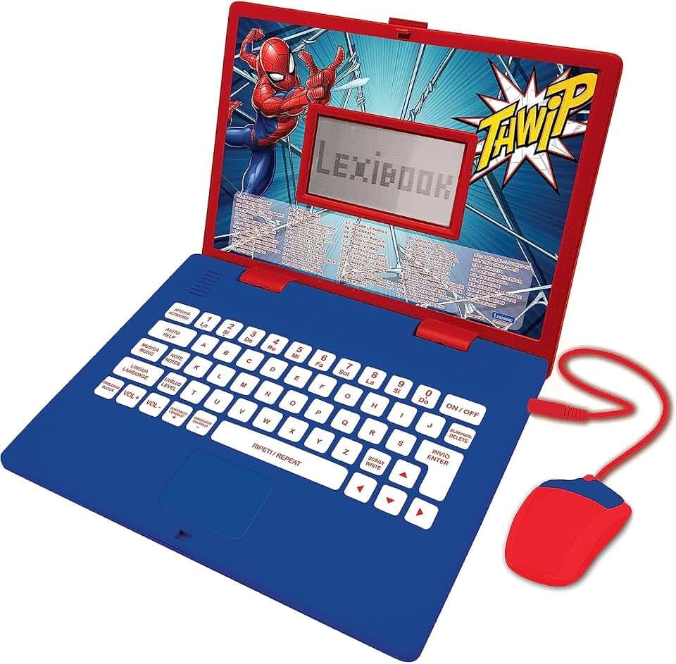 Lexibook, Spider-Man, Lern- und Zweisprachiger Laptop Italienisch/Englisch, Spielzeug mit 124 Aktivitäten zum Lernen, Spielen und Musik, Blau/Rot, JC598SPi5