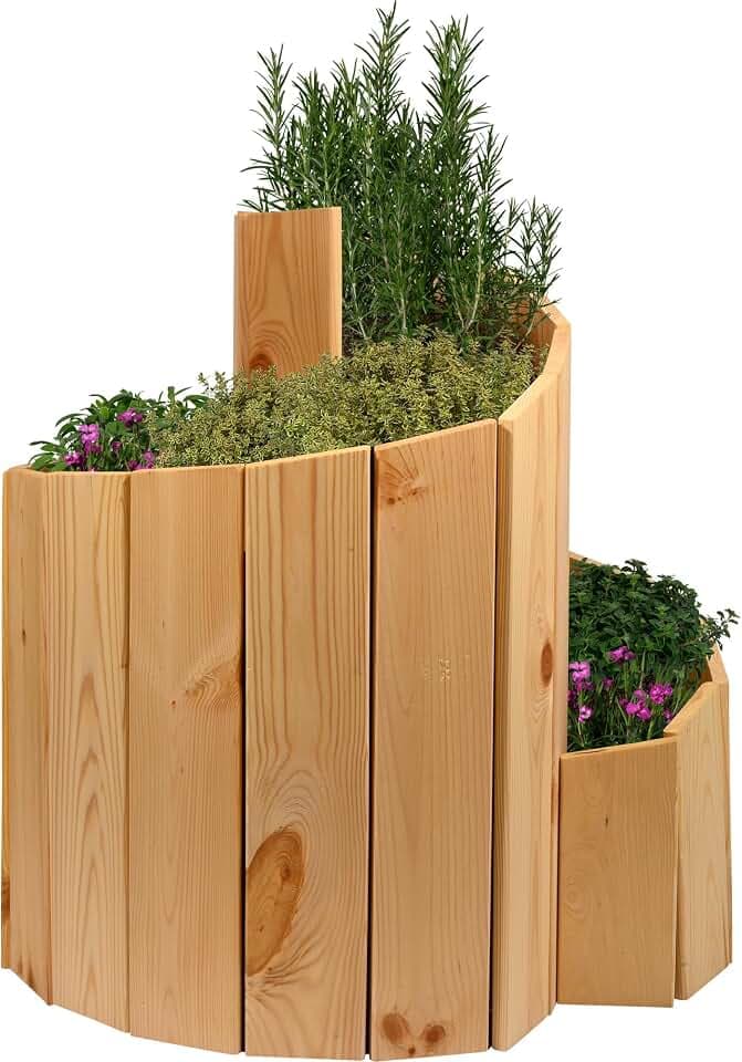 dobar® Select. Kräuterspirale Massivholz Kräuterschnecke Vormontiert aus unbehandeltem Holz - Kräuterturm Bausatz - 250 x 68 cm - Natur