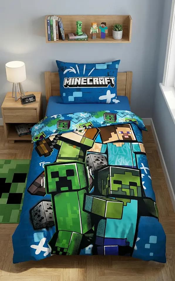 Minecraft Kinderbettwäsche 140x200 + Kissenbezug Mikrofaser Steve Alex