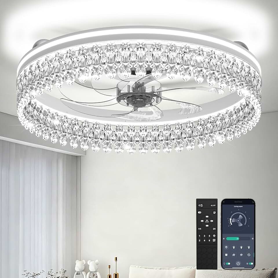 20 Inch Ceiling Fan with Light and Remote Dimmable Low Profile Ceiling Fan