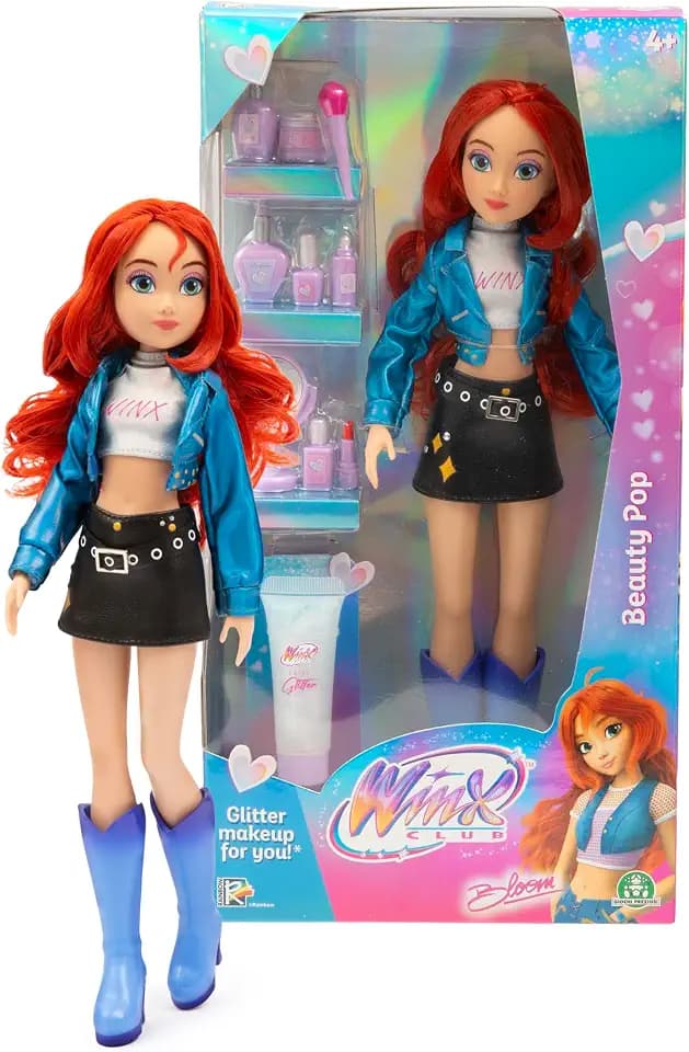 Winx Club Beauty Pop Doll – Bloom with Fashion Concert Outfit & Glitter Gel – Fully Articulated Fairy Doll with Beauty Accessories – Official Toy for Girls – Ages 4+
