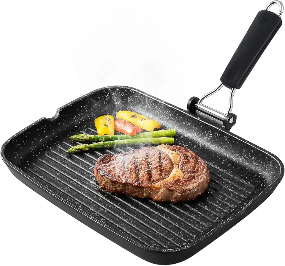 Brieve Black Titanium Induktionsgrillpfanne, Antihaft, Aluminiumguss, klappbar, ohne PFOA, 34x24 cm