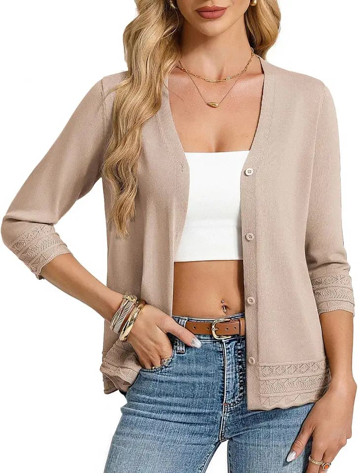 GRACE KARIN Cardigan Sweaters for Women Casual 3/4 Sleeve Lightweight Cardigans 2026 Summer Spring Button Down Sweater Tops