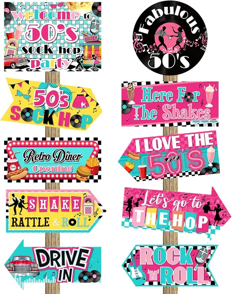 Gueevin 20 Pcs 50s Party Decorations Cutouts, Retro Diner