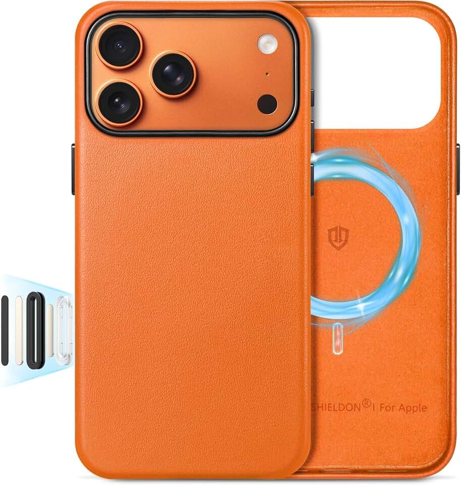 SHIELDON Genuine Leather Case for iPhone 18 Pro Max/17 Pro Max 6.9", Orange
