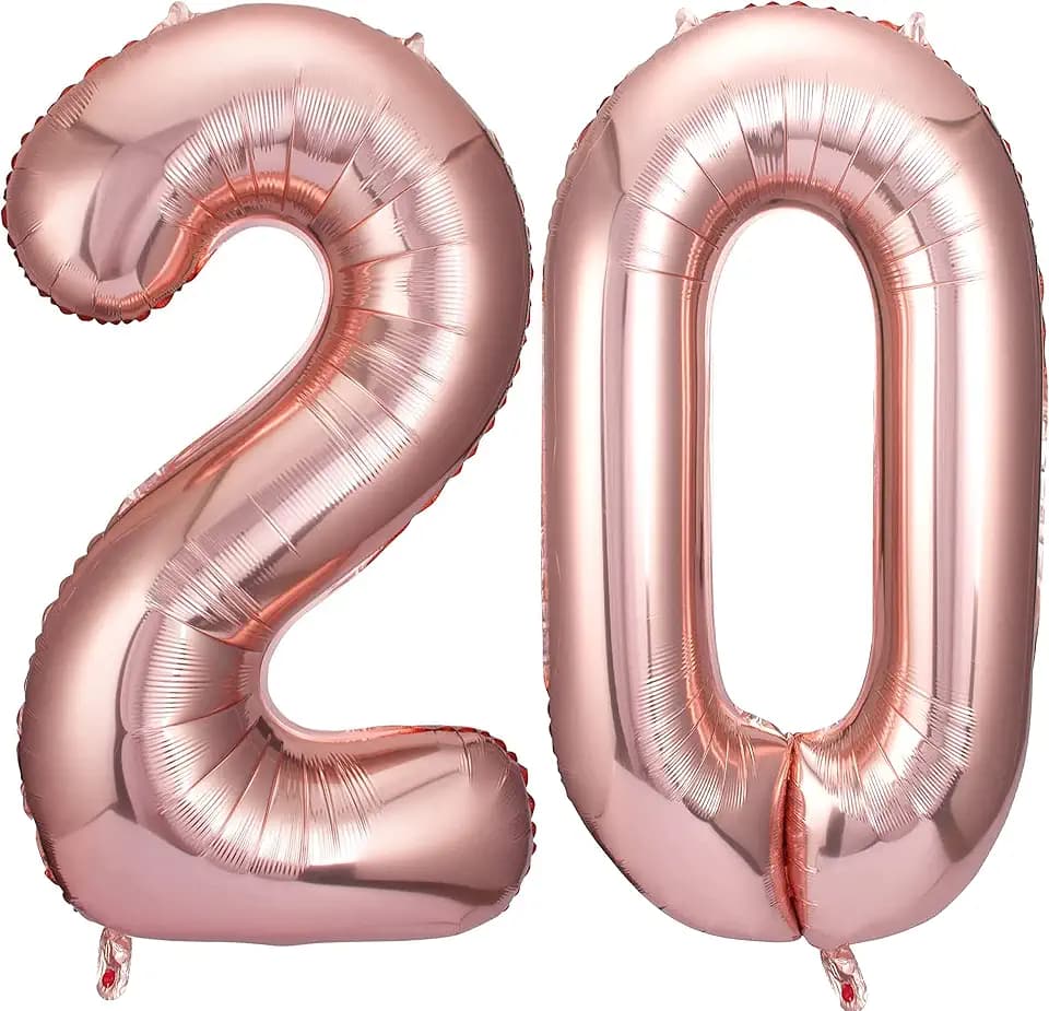 Jonhamwelbor 20 Number Balloons Rose Gold Big Giant Jumbo Number 20 Foil Mylar Balloons for 20th Birthday Party Supplies 20 Anniversary Events Decorations