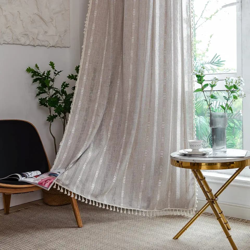 KOEXM Boho Farmhouse Linen Curtains 2 Panels for Living Room 63 Inches Long