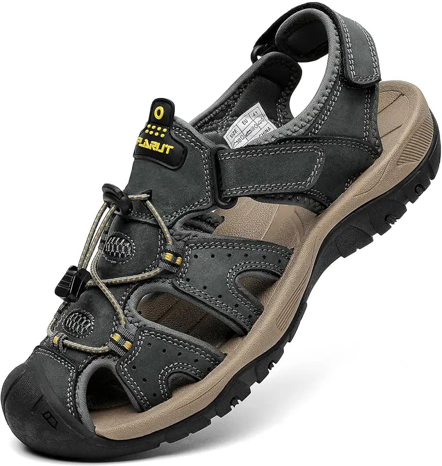 FLARUT Mens Closed Toe Hiking Sandals,Leather Athletic Water Shoes