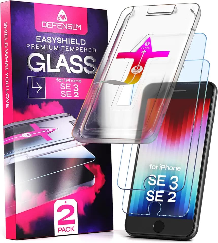 Defenslim EasyShield Screen Protector for iPhone SE 3 / SE 2, 2 Pack Glass