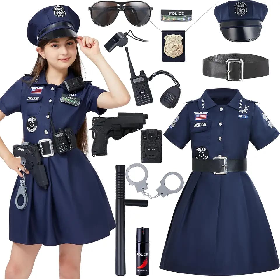 Spooktacular Creations Polizei Kostüm Kinder Polizeibeamter Polizistin Kostüm für Mädchen, Polizei Uniform Cooler dunkler Stil für Kinder Halloween Karneval Dress Up und Themenpartys