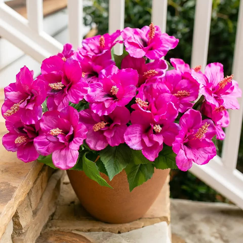 HyeFlora Artificial Hibiscus Flowers for Outdoors Faux Plants, 4 Bundles Fake Tropical Flowers UV Resistant Realistic Outdoor Silk Flower for Outside Planter Porch Patio Garden Window Home