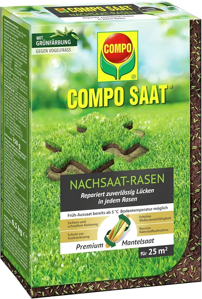 COMPO SAAT Nachsaat-Rasen, 500 g für 25 m², schnellkeimende Rasensamen