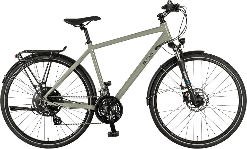 PROPHETE ENTDECKER 500 28 Zoll Trekkingbike mit Altus 24 Gang Kettenschaltung hydraulischen MT200 Scheibenbremsen 40 Lux LED Beleuchtung Alu Suntour NEX Federgabel grau