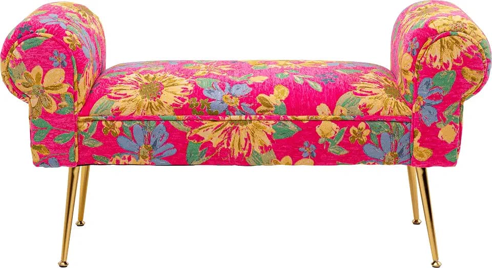 Kare Design Bank Wing Flower Fever, Pink, Sitzhöhe 39 cm, Blumen Motiv, Sitzbank, Polsterbank