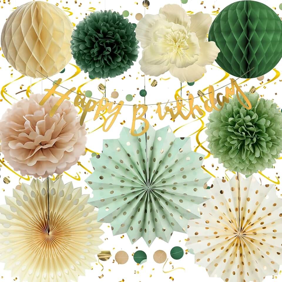 Geburtstagsdeko Grün Beige, Geburtstag Deko Mädchen Junge