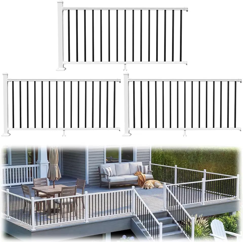 3 Pack W.6ft x H.36in Modular Aluminum Deck Railing Kits with White Post, Outdoor Railing System with AAMA 2604–Grade Textured Powder-Coat Finish, Decking Railings for Decks Porches, Patios