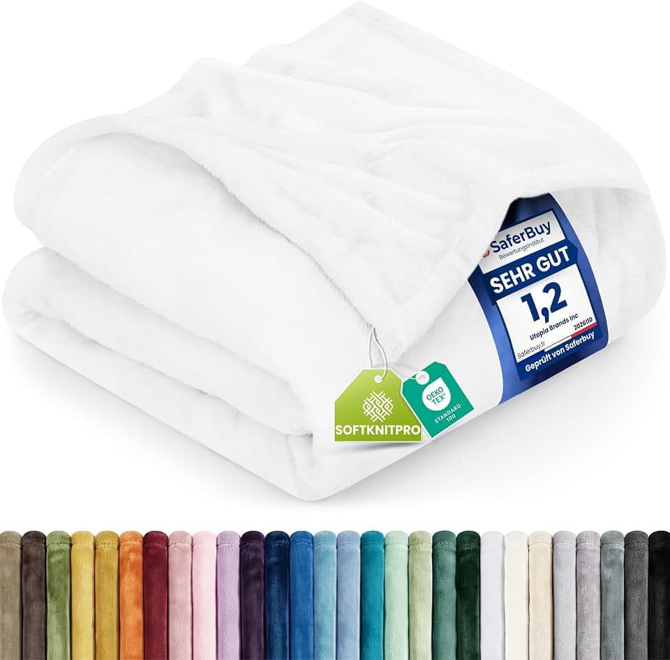 Utopia Bedding Kuscheldecke flauschig Fleecedecke [150x200 cm, Weiß]