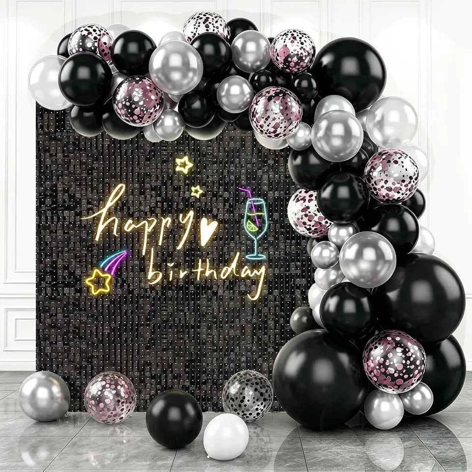 4x6 FT Black Shimmer Wall Backdrop, 24 Pcs for Party