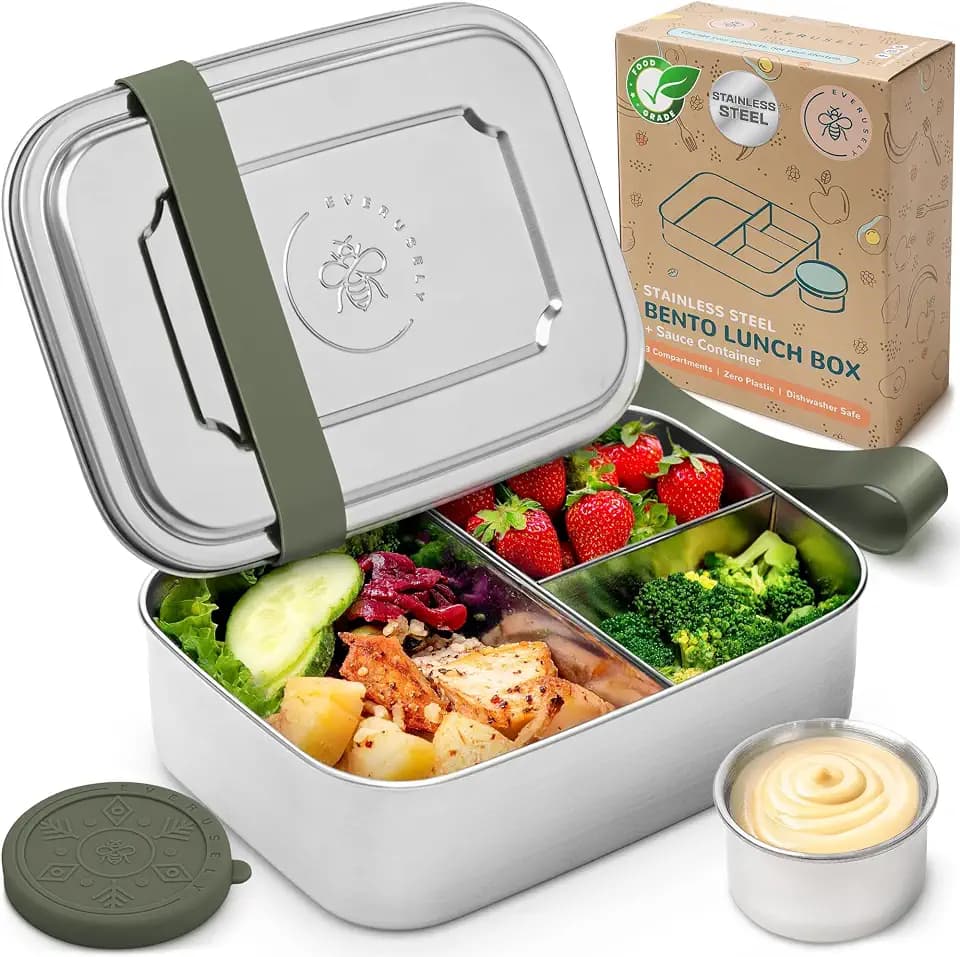 Stainless Steel Bento Box + Condiment Container - Sage, 47oz / 1.4 L